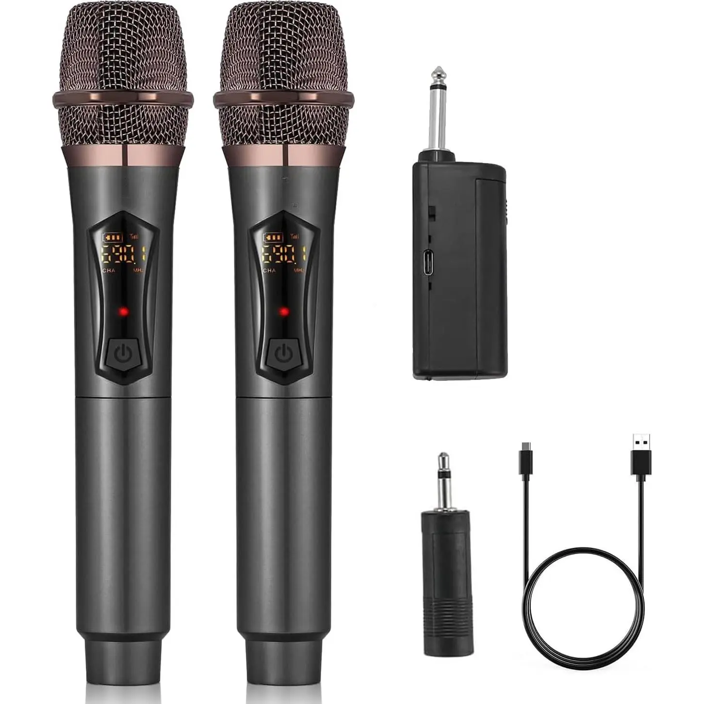 Wireless Microphones, Metal Dynamic Microphone System with Rechargeable Receiver, 50H Duration, 200ft Range, Microphone for Karaoke Singing, Wedding, DJ, Party, Speech, Church