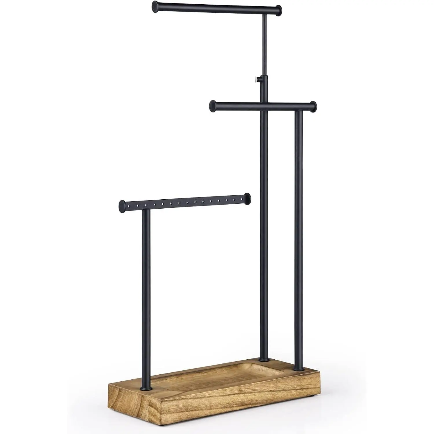 Carbonized Black 3-Tier 360° Rotating Jewelry Organizer Stand with Adjustable Height, Tall Necklace Holder for Necklaces, Earrings, Bracelets, and Ring TrayGift