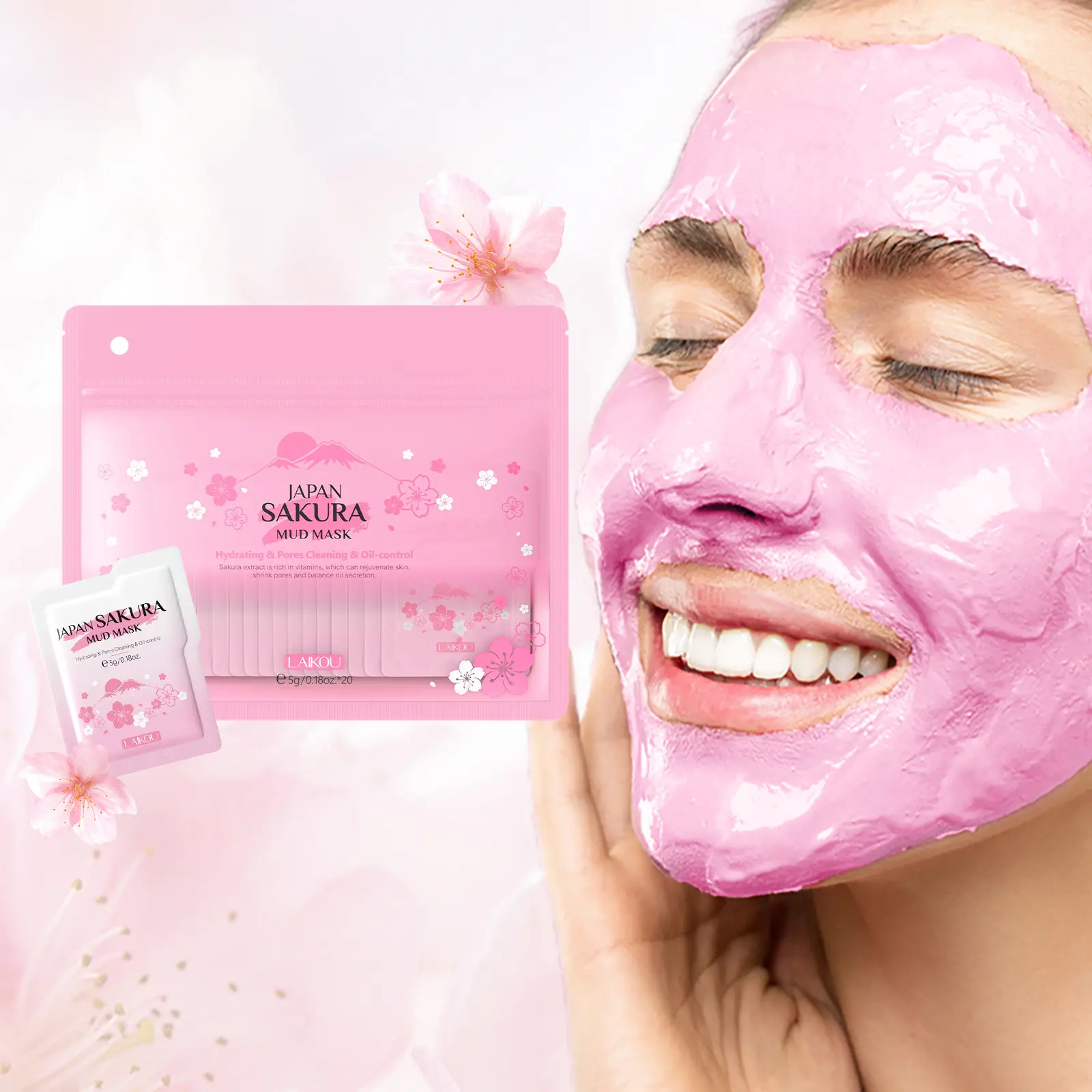 Cherry Blossom Mud Mask Face Mask 5g*20pcs, Hydrating Cleansing Pore Purifying Moisturizing, Facial Care Essential, Ideal for Daily Use