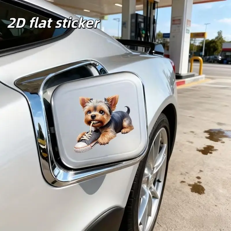 Cute Yorkshire Terrier Cartoon Sticker, 2D Flat Decal for Shoes, Laces, Car Gas Cap, Fun Automotive Stickers, Adorable Pet Design, Car Decals
