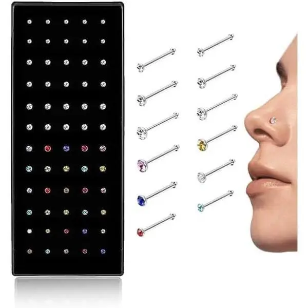 Cute Surgical Stainless Steel Nose Rings Studs for Women Men 20G Small Bone Studs Hypoallergenic Body Jewelry Bulk Unique Tiny(Gift)