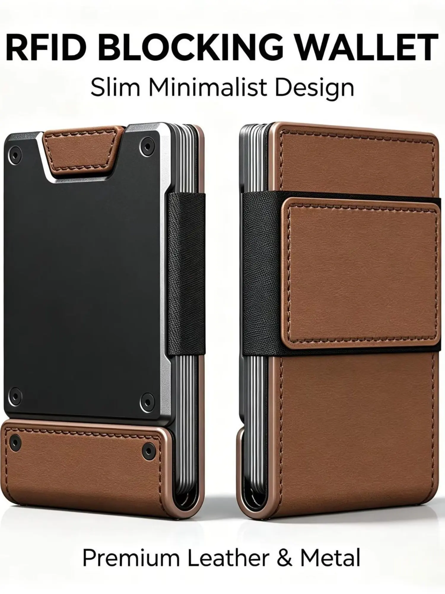 Metal Business Leather Credit Card Holder, Pull-Out Aluminum Rfid Anti-Theft Card Case, Ultra-Thin Card Clip, Secure and Stylish Design, Minimalist Card Holder