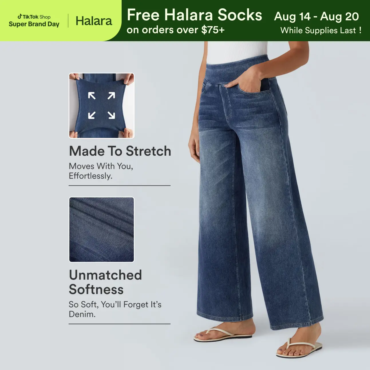 Halara Flex™ High Waisted Pockets Baggy Wide Leg Washed Casual Jeans Halara Flex™ High Waisted Pockets Baggy Wide Leg Washed Casual Jeans