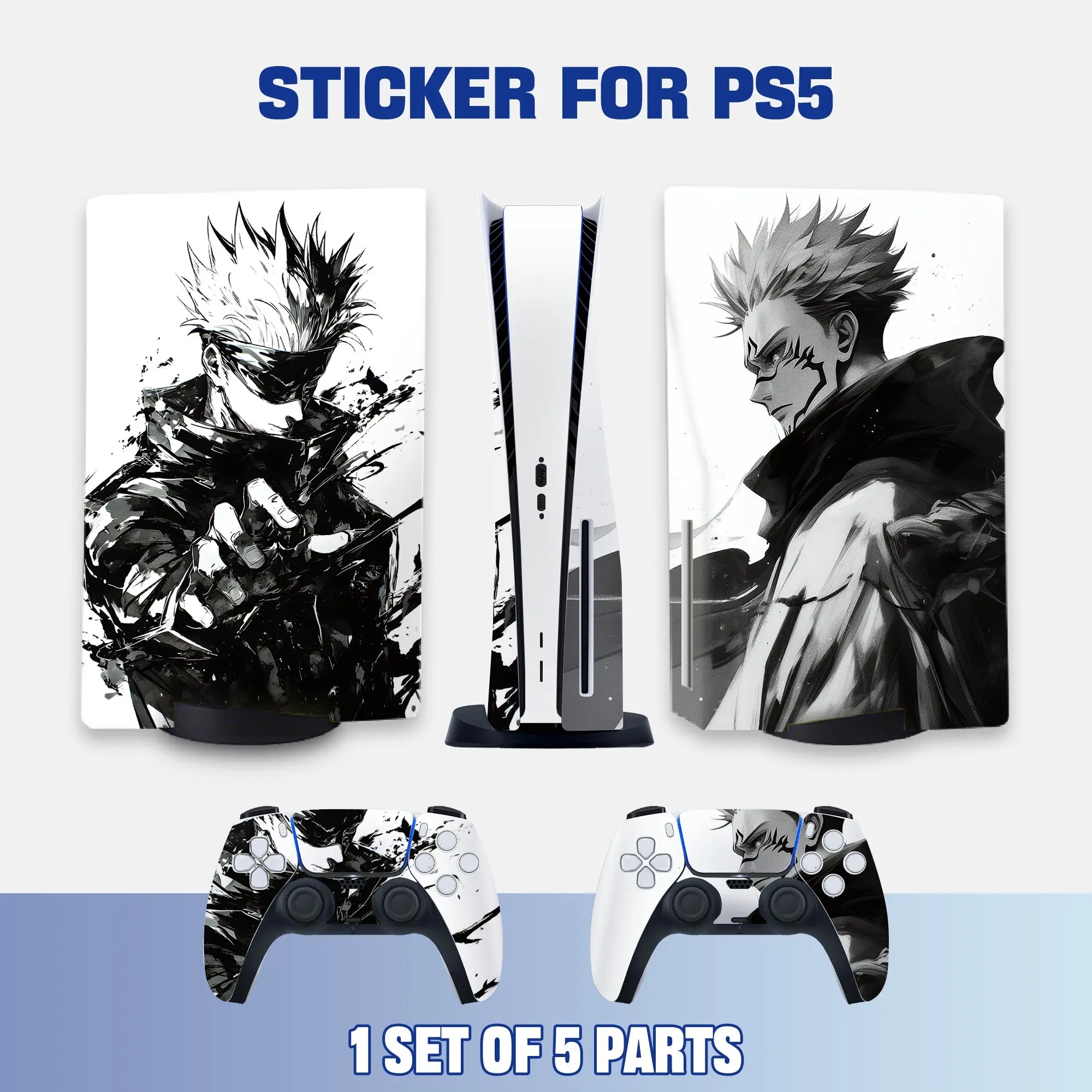 PS5 Console Vinyl Skin Sticker, Black White Ink Art Decal Cover for PlayStation 5 Disc Edition & Controllers, Waterproof Scratch Resistant, Removable No Residue Full Set