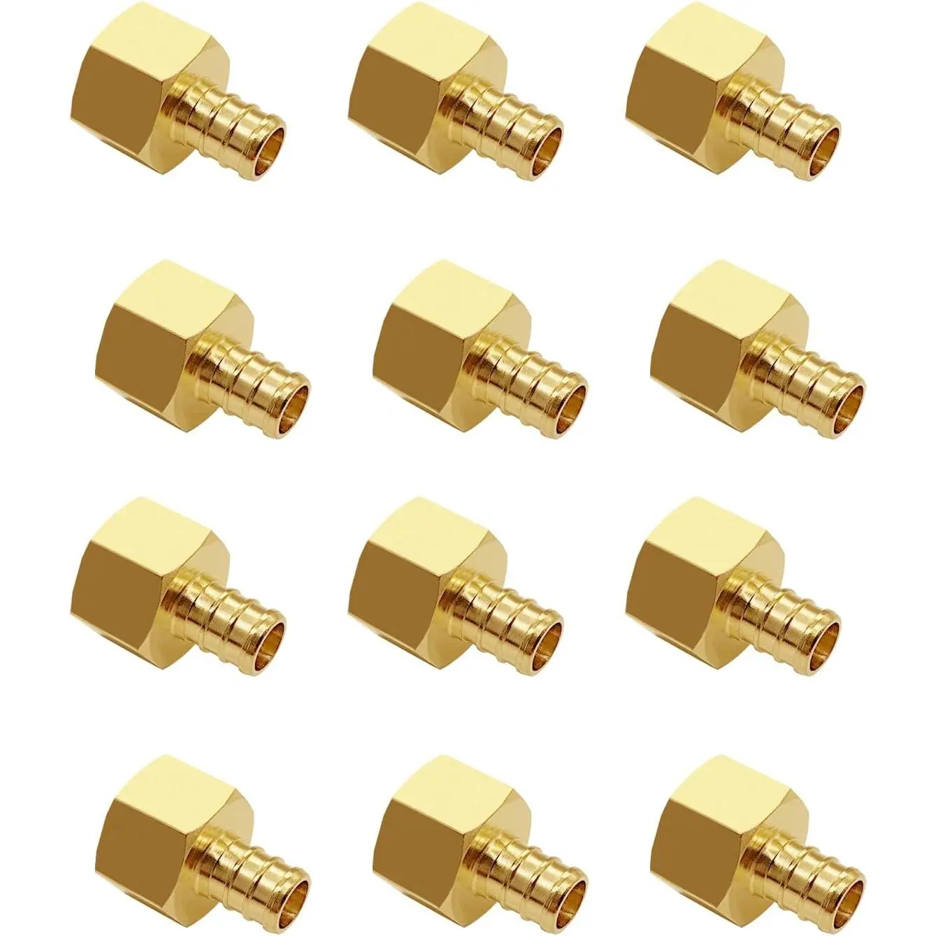 12 Pack Barb Crimp Pex 1/2" x 1/2" Female NPT Adapter, Brass Fittings for Pex Pipe, Pex Fittings