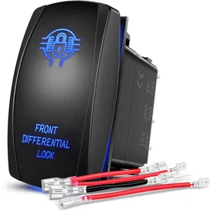 Nilight 5-Pin SPST Front Differential Lock Rocker Switch with LED Light Bar, 20A/12V 10A/24V Blue Indicator & Jumper Wires Set for Cars, Trucks, ATVs