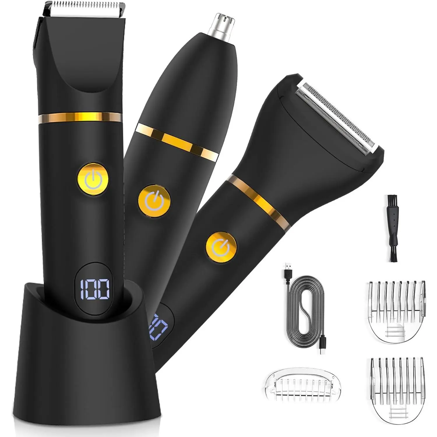 3 in 1 Electric Body Hair Trimmer for Men – Waterproof Pubic & Groin Groomer, Ceramic Blade Beard Shaver, Nose Hair Trimmer, Mens Grooming Kit, Versatile Self-Care Gift