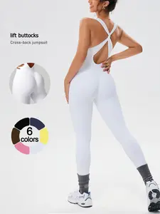 Women's Seamless Bodysuit with Removable Padding, Cross-Back Design, Slimming Ribbed Fabric, Perfect for Gym and Outdoor Sports, Workout Outfits, Stretchy Seamless Activewear