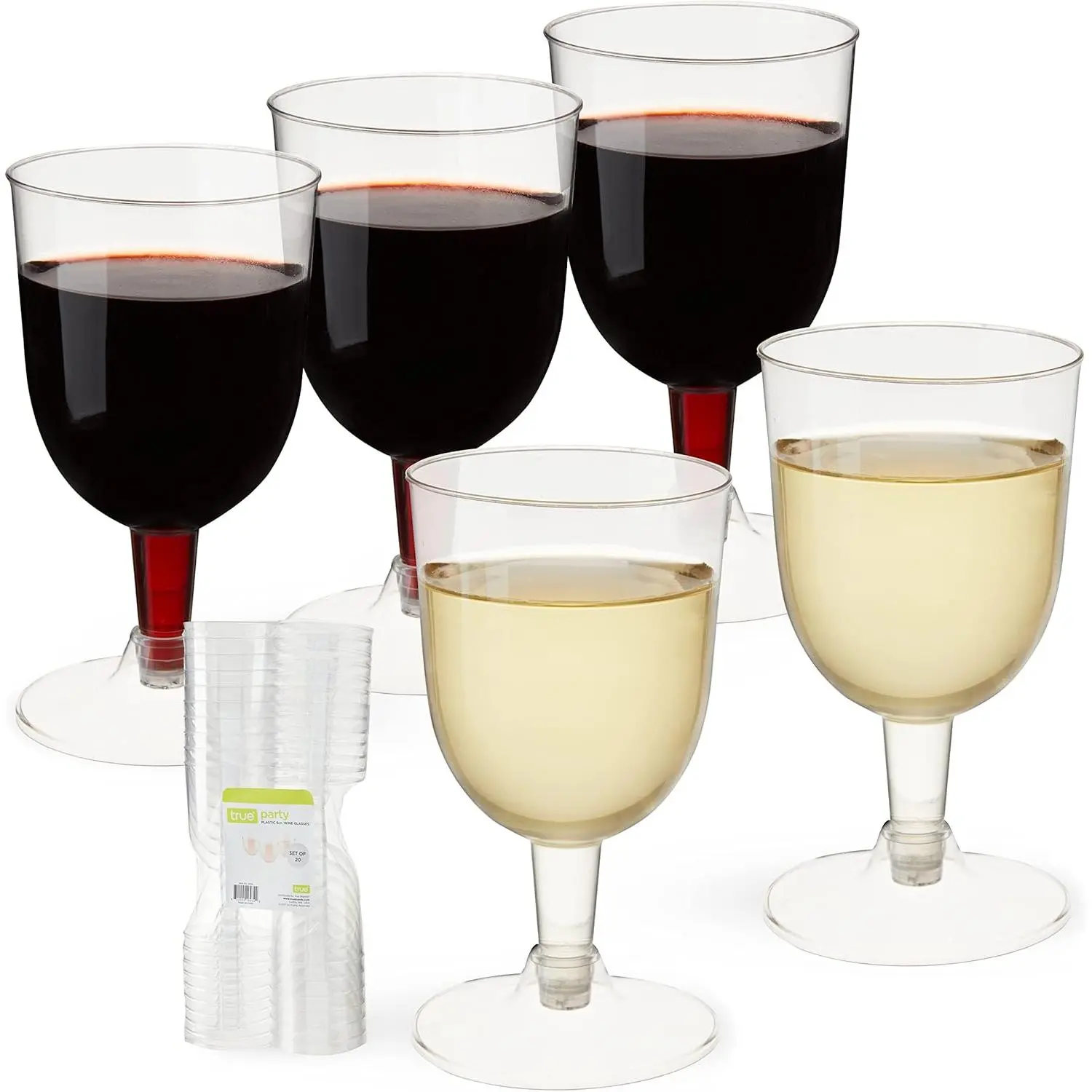 Set of 20 Disposable Plastic  Glasses, Stemmed Clear Plastic Cups for Outdoors, Parties, 6 oz