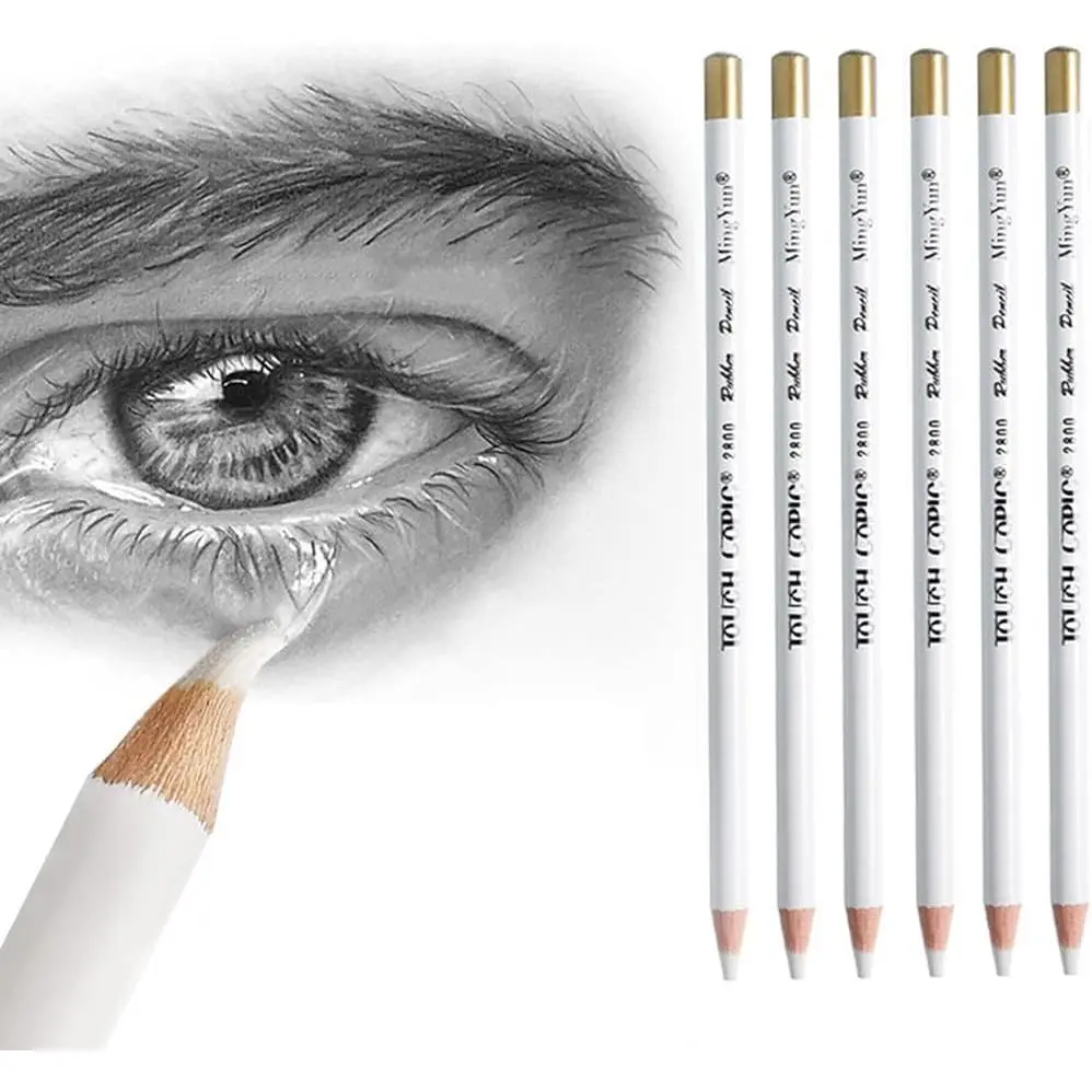 6 count Artist Eraser Pencils Wooden Sketch Highlight Painting Erasing Pen Student Limner