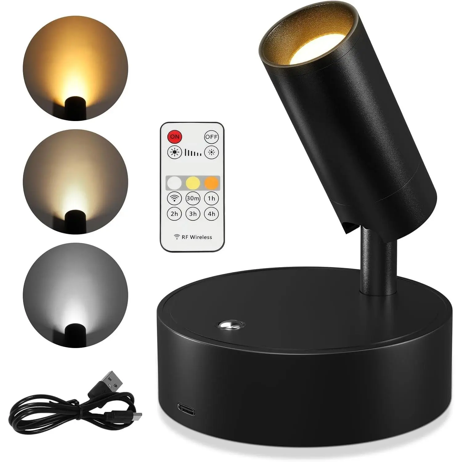 Spotlights Indoor, Wireless Uplighting Indoor with Remote Dimmable, Rechargeable Picture Lights,350° Rotate, Battery Powered Spot Light for Artwork Christmas Tree Plant Painting