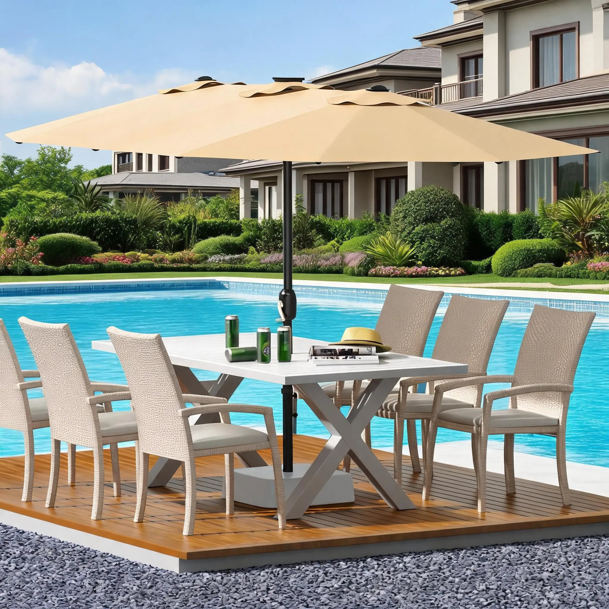 13FT Double-Sided Rectangular Patio Umbrella With UV And Fade Resistant Canopy Easy Crank Handle 12-Rib Heavy Duty Frame For Deck Garden Pool Lawn, Base Not Included