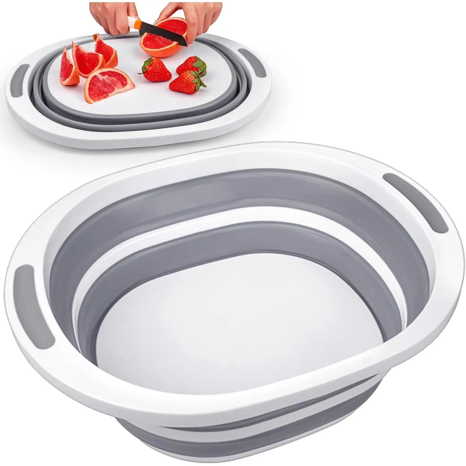 Collapsible Washbasin, 7.5L 2-in-1 Dish Tub with Cutting Board, Folding Sink Pan for Camping, BBQ Prep Home Bathroom Supplies