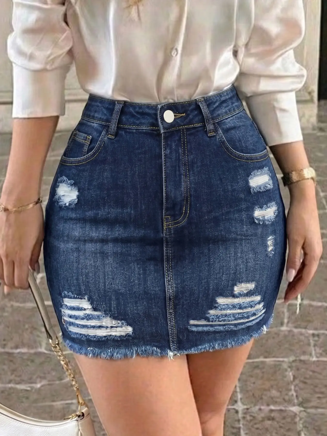 Women's High Waisted Denim Mini Skirt with Pockets, Multi Layer Distressed Ripped Frayed Hem, Y2K Casual Streetwear Aesthetic, Perfect for Parties and Festivals, High Waist Skirts