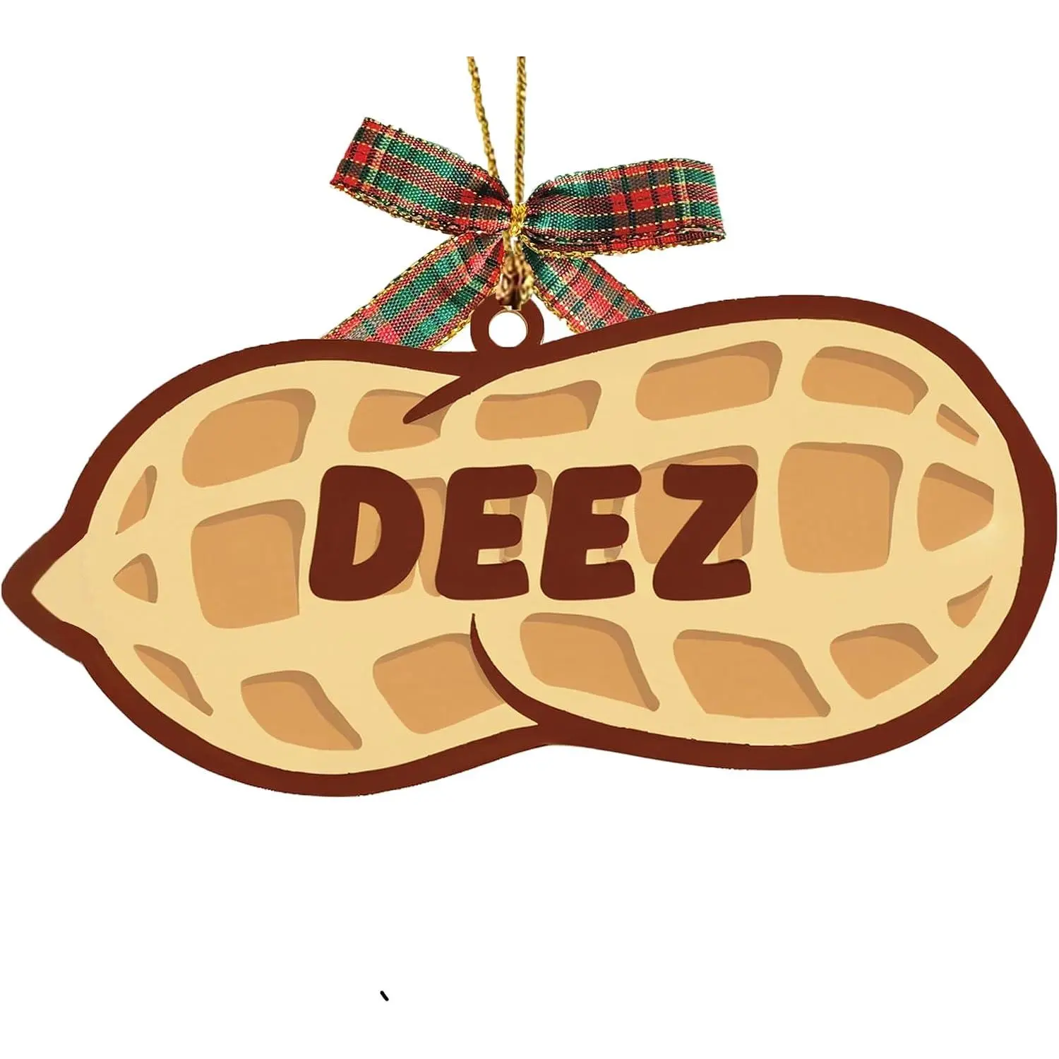 Wooden Deez Peanut Ornament with Bow Tie-  Nut with Bold Lettering &  Loop - Quirky  for Xmas Tree Decor