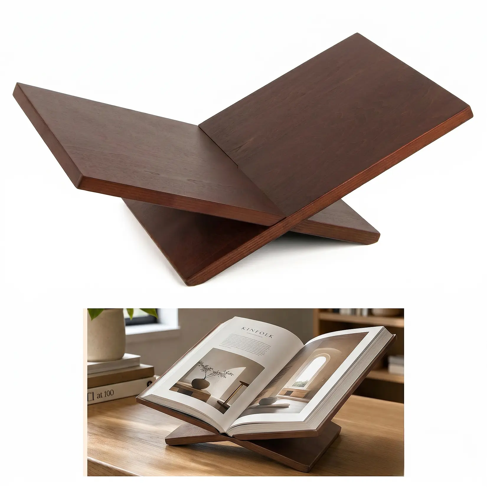 Wooden Book Stand Collapsible Matte Black Ergonomic Reading Holder for Desk Textbooks Tablets Students Portable Desktop Organizer