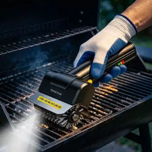 Rechargeable BBQ Tool with Light: Handheld Electric Grill Brush with Wire Bristles and Included Gloves—A Safe, Efficient Outdoor Grill Cleaning Tool; An Ideal Gift for Men, Dads, and Friends; Grilling Barbecue Accessories; BBQ Grill Accessories