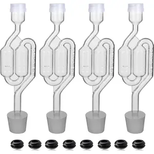 Bubble Airlock Set, 4 Airlocks for Fermenting, 4 Drilling #6 Stoppers and 8 Airlock Grommets, Used for Brewing Wine, Beer, Sauerkraut, Pickles, Etc. Fermentation Bubbler Airlock
