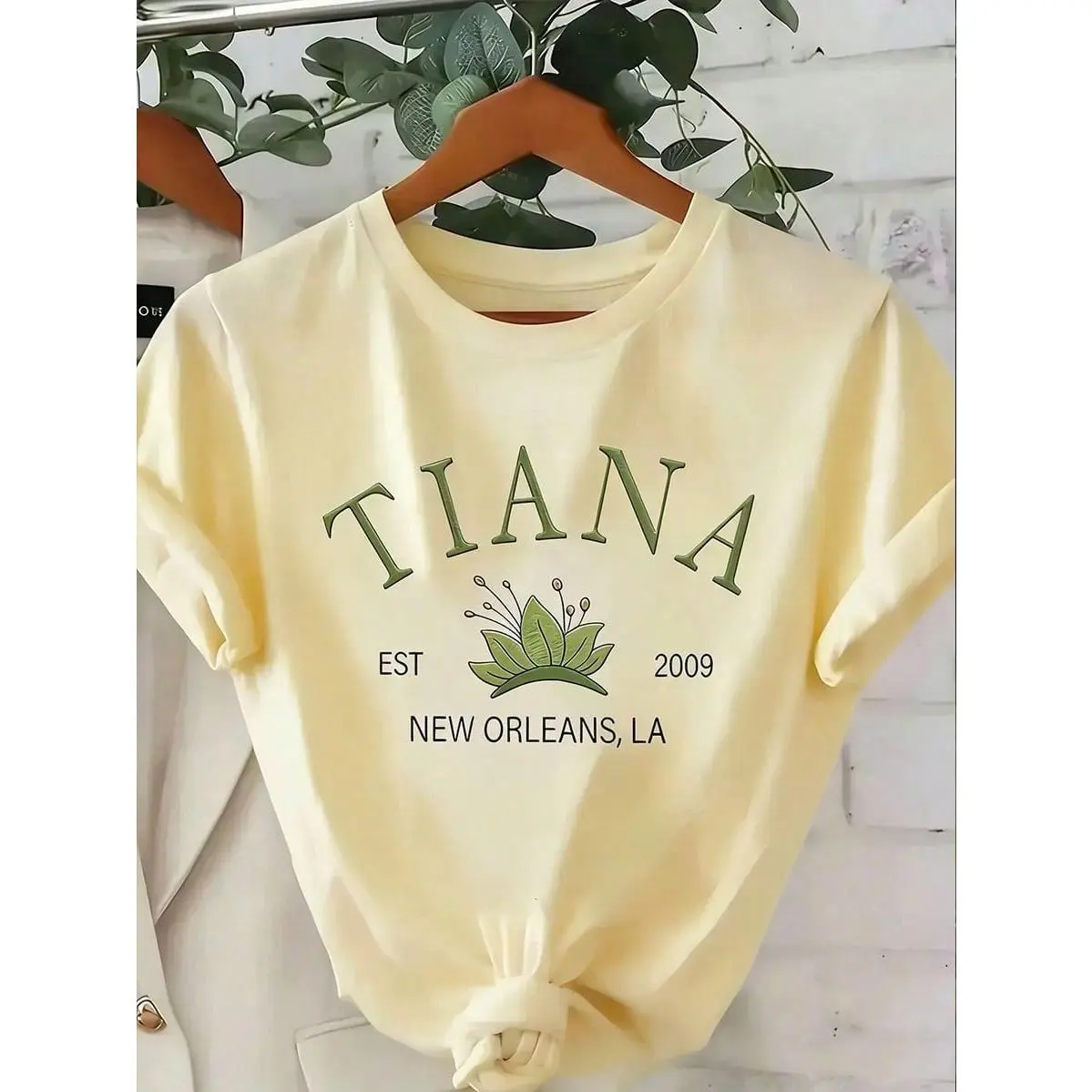 Cotton Women Clothing Women's Pure T-Shirt With New Orleans Mardi Gras Print (Tiara/Tiana/EST 2009) - Short Sleeve Round Neck Cas