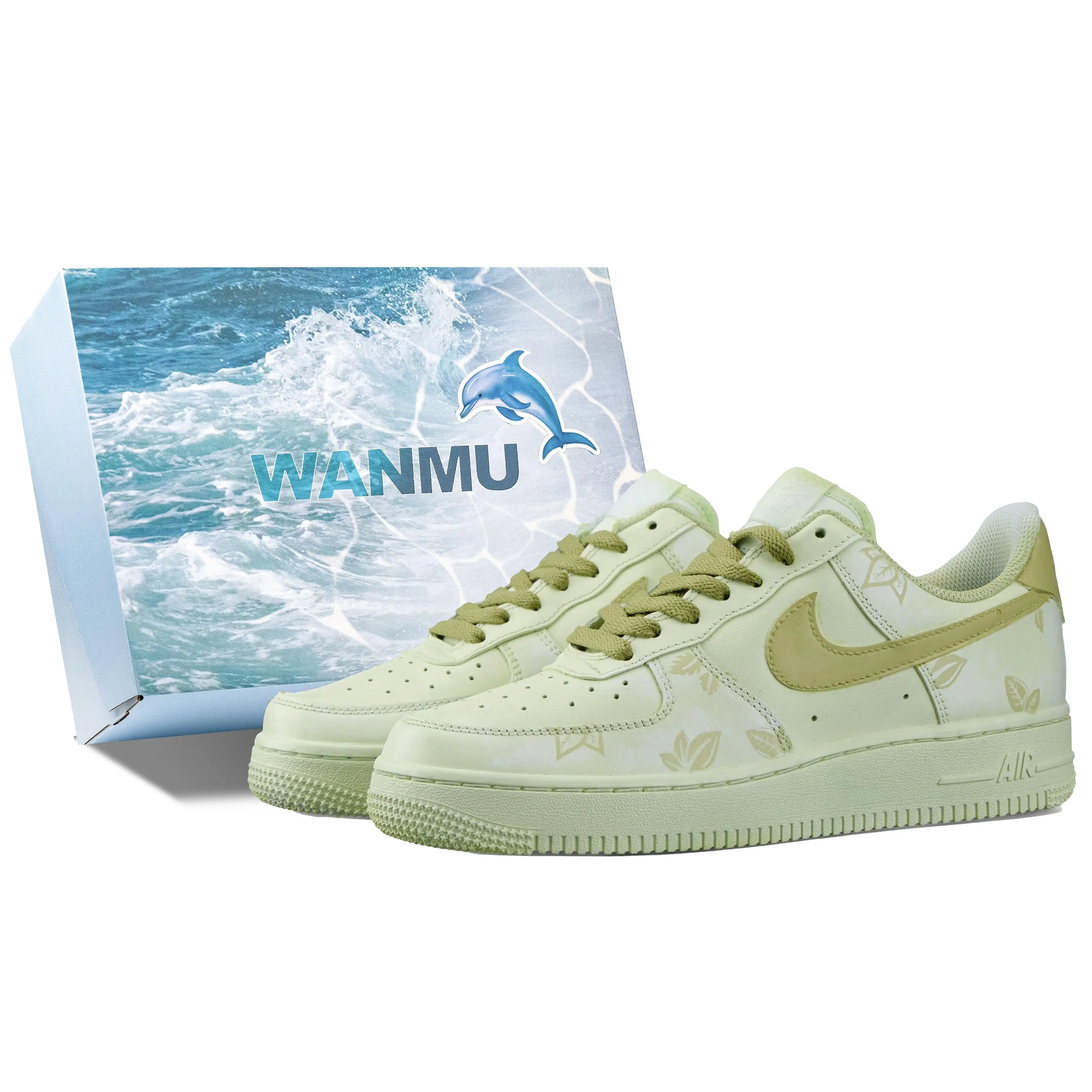 Nike Air Force 1 Custom “West Lake Longjing” Tea-Inspired Sneakers – Spring Green Low-Top Men’s Shoes Verifiable, with credentials and supporting global authentication