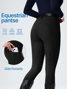 Women's Equestrian Pants with Side Pockets, Non-Slip Silicone, High Elasticity, Quick-Dry, Breathable, Compression Fit, No Belt Included