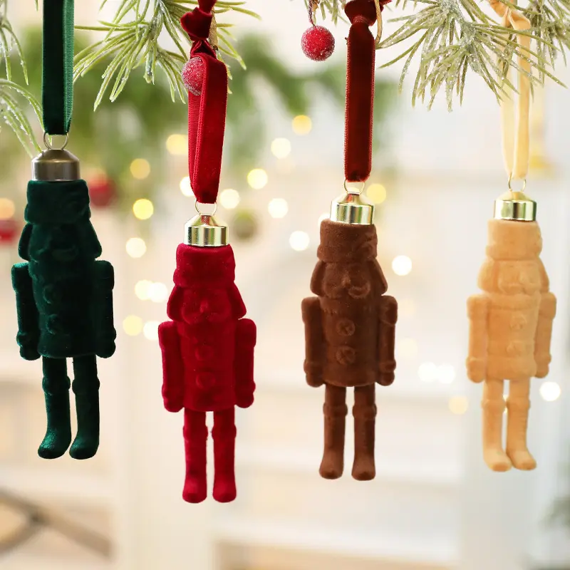 New Christmas Flocked Nutcracker Ornament Christmas Velvet Fabric Nutcracker Decoration for Christmas Tree
