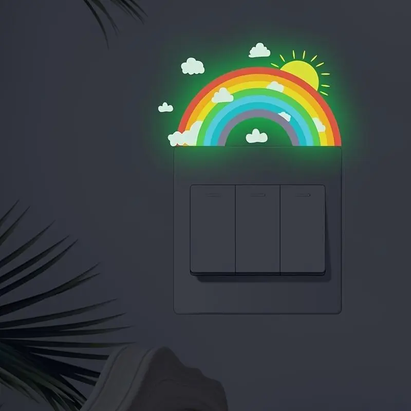 1pc Glow-in-the-Dark Rainbow Switch Sticker, Cartoon Cloud and Sun Wall Decal, Switch Decorative Sticker, Fluorescent Self-Adhesive Removable Wall Sticker, Home Decor, Suitable for Bedroom, Living Room, Study, Bathroom, and Other Decorations