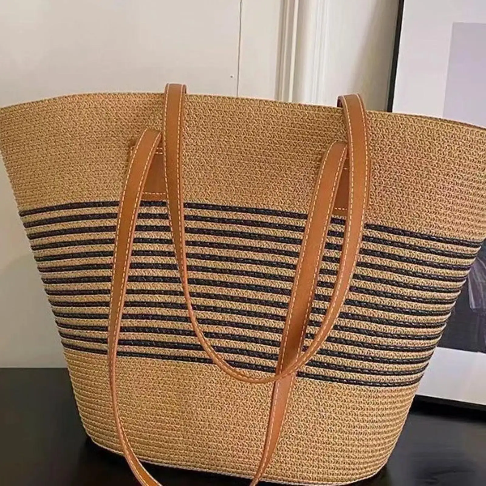 Summer Straw Woven Bag for Women – Large Capacity Beach Tote & Crossbody Bucket Bag, Lightweight Handmade Breathable Shoulder Bag for Vacation, Travel, Shopping & Daily Commute