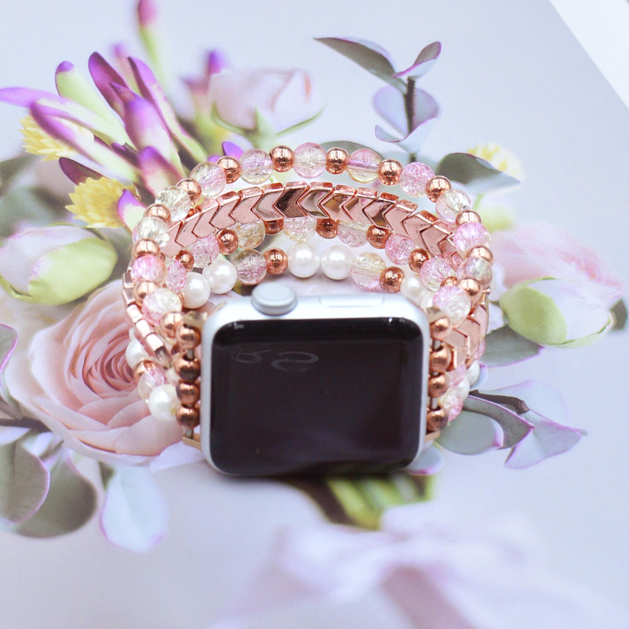 Fashion Glass Bead Bracelet Watch Band (Band Only), 1 Count Fashion Smart Watch Band for Apple Watch Series 9/8/7/SE/6/5/4/3/2/1