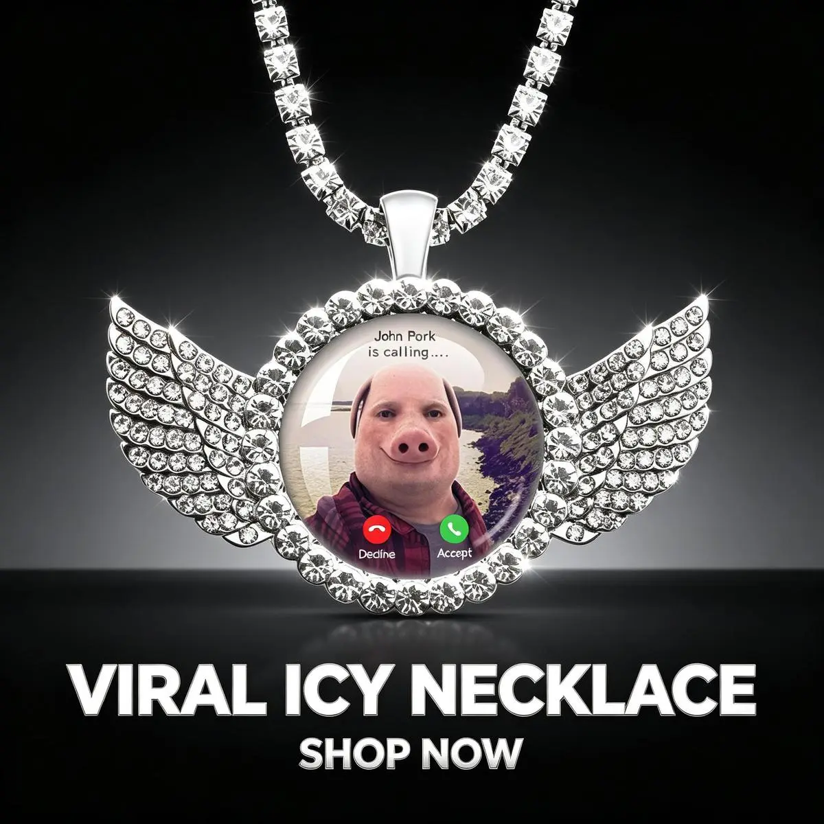 Fashionable Pig Necklace with Angel Wings, Meme Culture-Inspired John Pork Answers the Phone Humorous Jewelry Gift for Pig Lovers, Christmas
