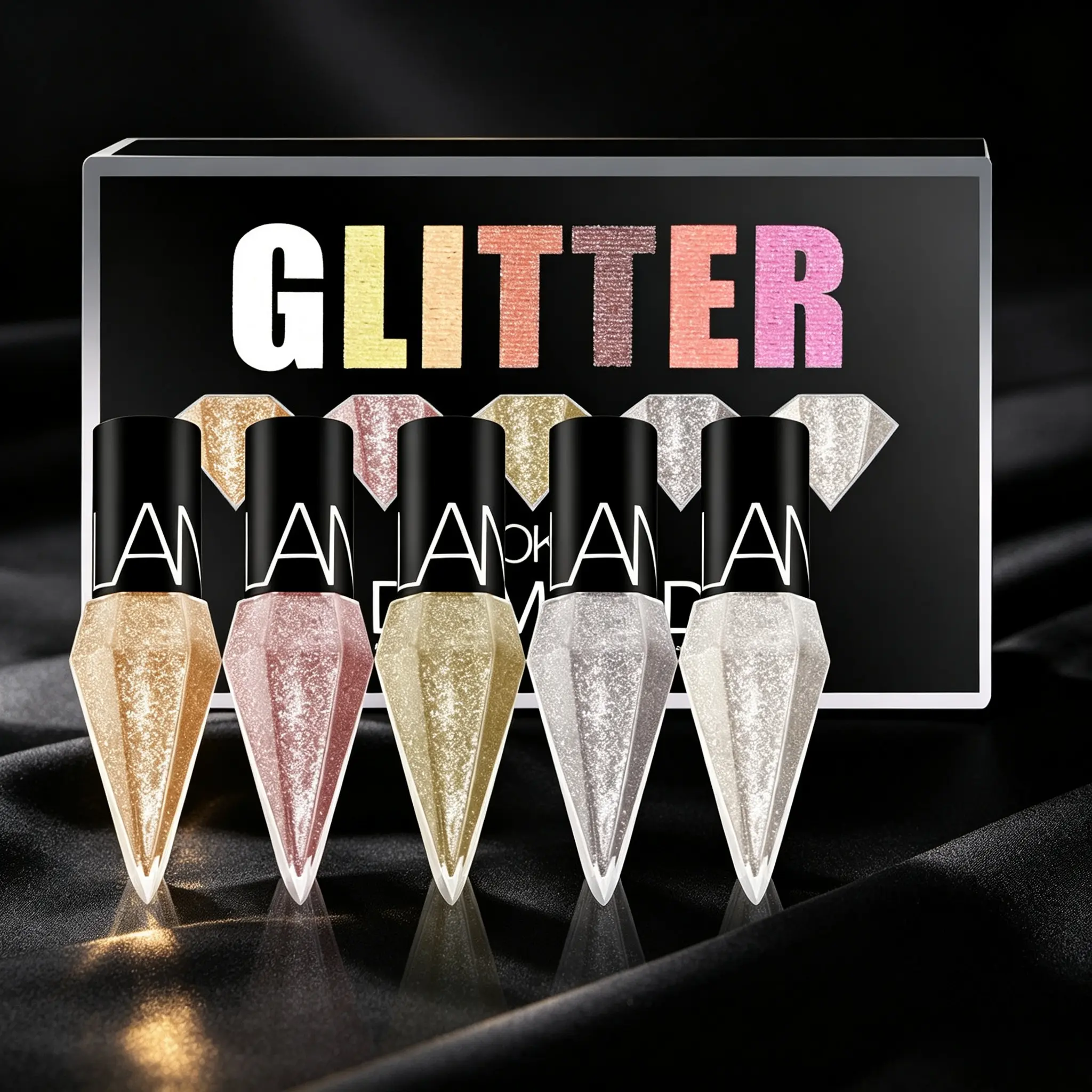 Luxury Diamond Bottle Glitter Liquid Eye Liner Set Golden Silver Pink Champagne Shades Long Lasting Sparkly Eyes Cosmetic Liquid Eyeliner For Beginners & Makeup Artists