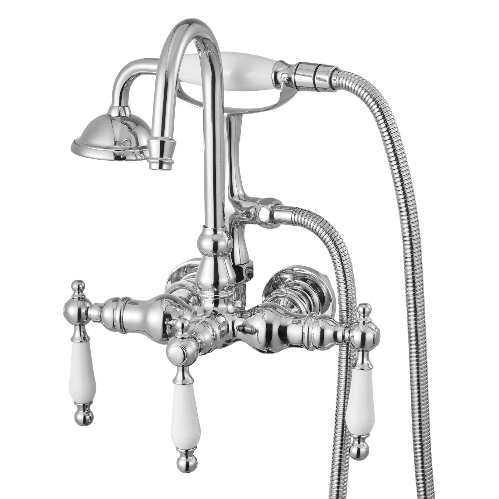 【DealsForYouDays】VEVOR Clawfoot Tub Faucet, Wall-Mounted Bathtub Faucets with Handheld Shower, Polished Chrome Clawfoot Tub Filler Faucet Shower Kit with 59" Long Hose Gooseneck Spout, Modern Vintage for Bathtubs