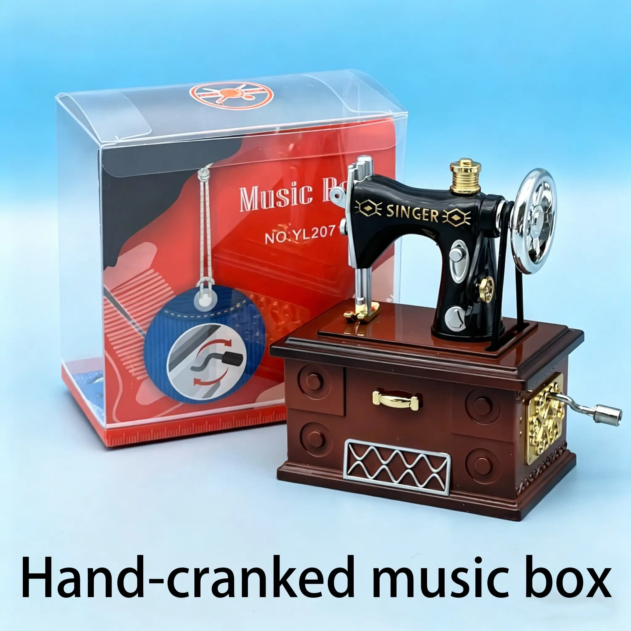 Vintage Sewing Machine Hand Crank Music Box, Girl's Birthday Gift, Bedroom Decor, Manual Wind Music Box Ornament, Unique Souvenir, Clockwork Music Box