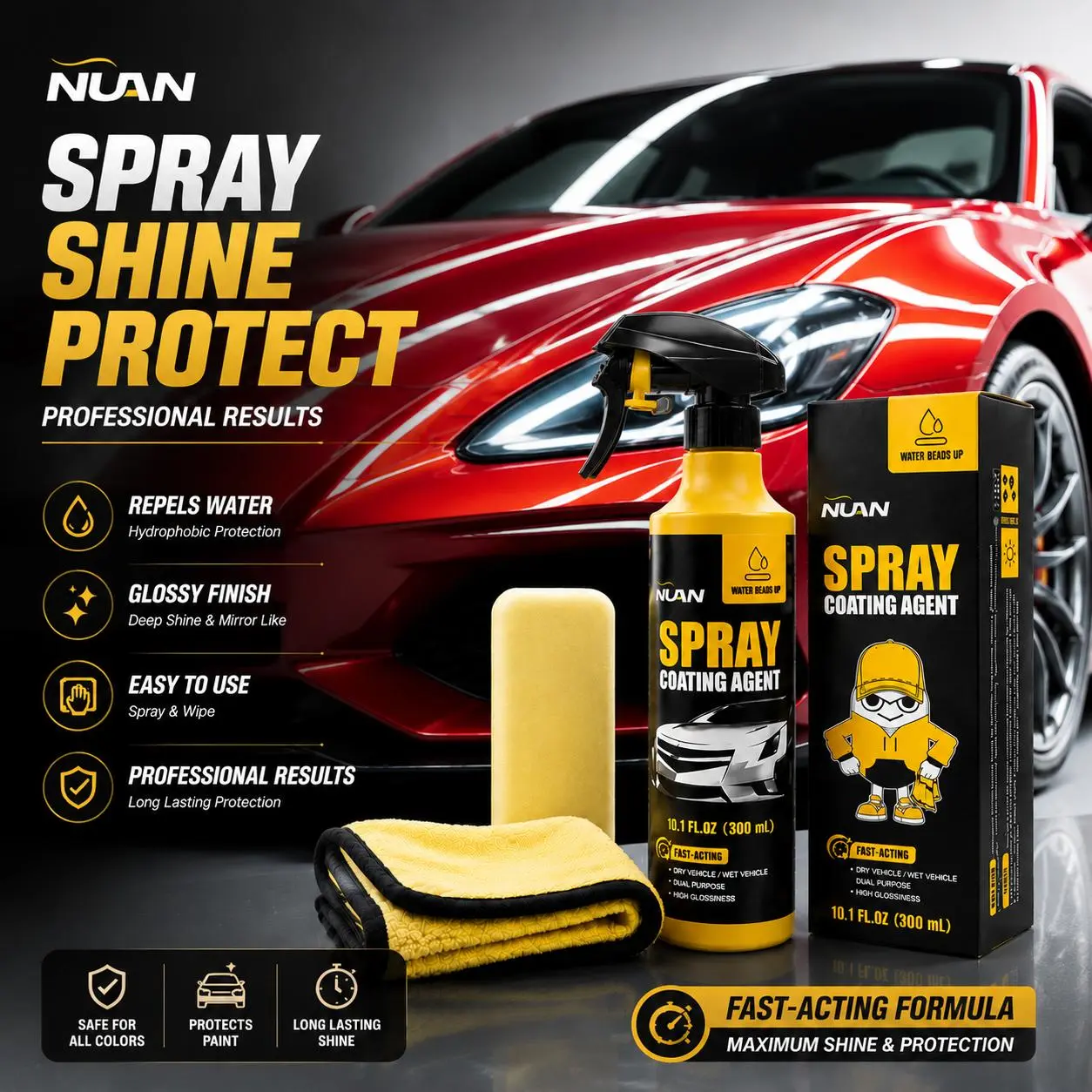 Spray coating agent；NUAN nano car coating sprayNUAN nano car coating spray Car Ceramic Coating Spray, Water Beading Paint Sealant, UV Protection, Mirror Shine Quick Detailer for Cars Trucks SUVs