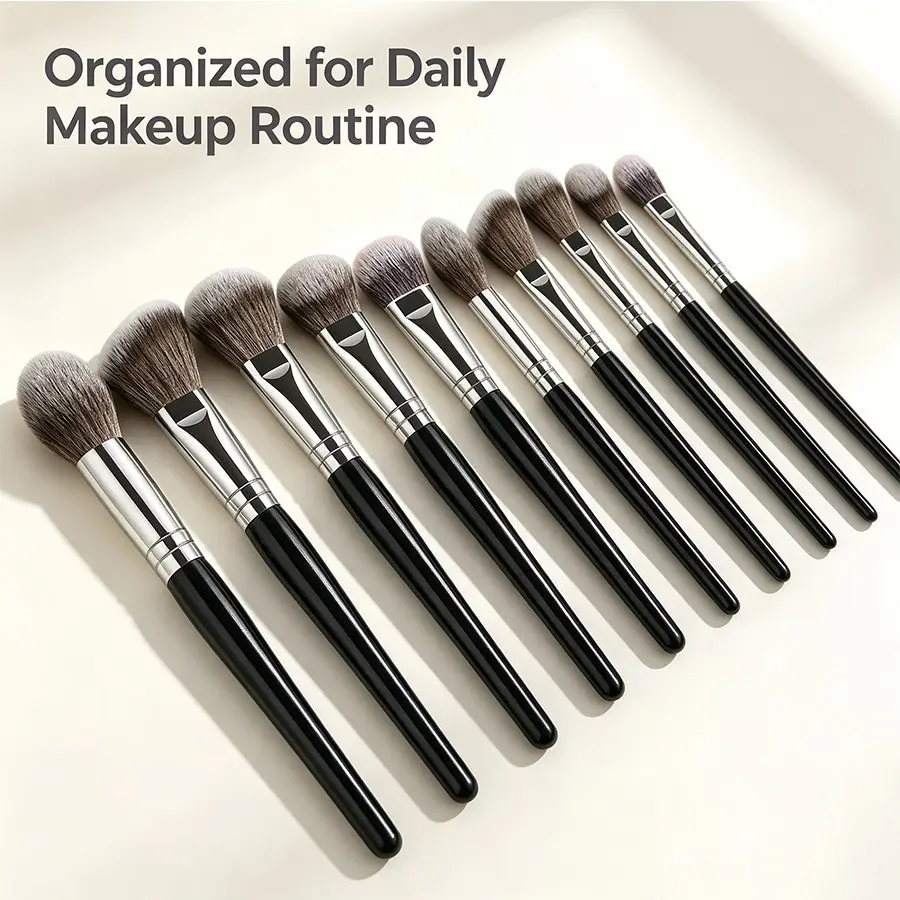 Soft 10-Piece Makeup Brush Set, Full Face Foundation Blush Eyeshadow Brushes, Fluffy Synthetic Hair, Ideal for Daily Makeup
