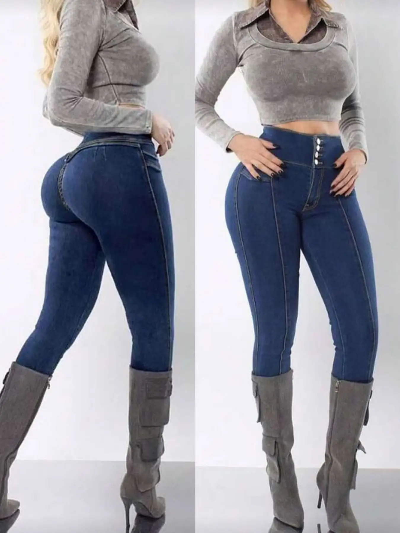 Women's High-Waisted Stretchy Skinny Denim Jean Pants, Four-Button Tight Fit, Butt-Lifting Slimming, Fashionable and Sexy, All Seasons Casual Wear