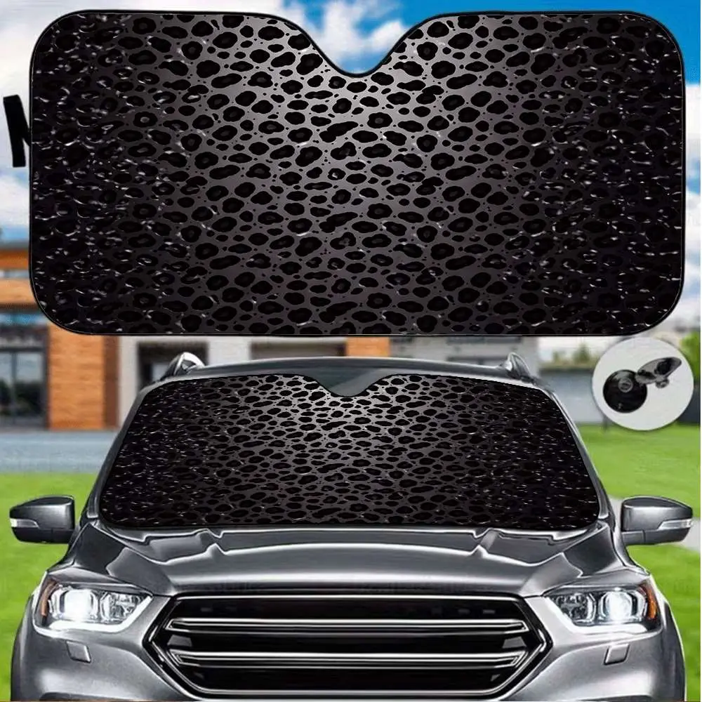 1pc Black Leopard Print Cover That Protects Against Wind And Sun, Offers UV Shielding to Keep Vehicle Cool, Can Be Folded for Storage As an Interior Accessory, Sunshade for Car Windshield, Windshield Shade Protector, Windscreen Shade Cover