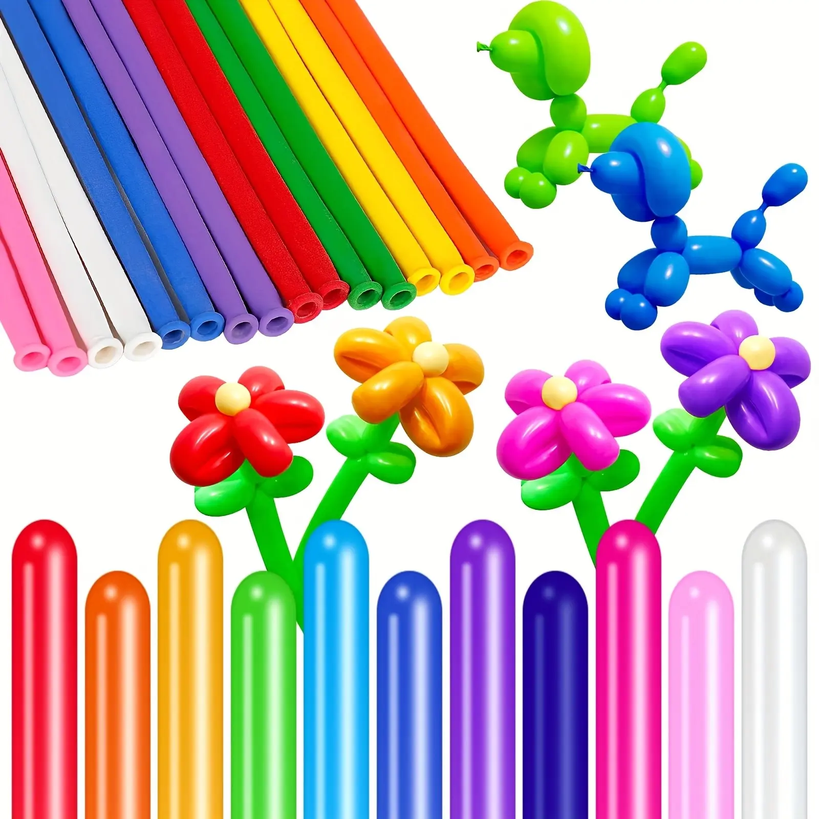 100pcs Balloon Twisting Set, Colorful Long Latex Balloons for DIY Animal Creations, balloon party supplies, Birthday Party Decorations, Wedding, Baby Shower & Events