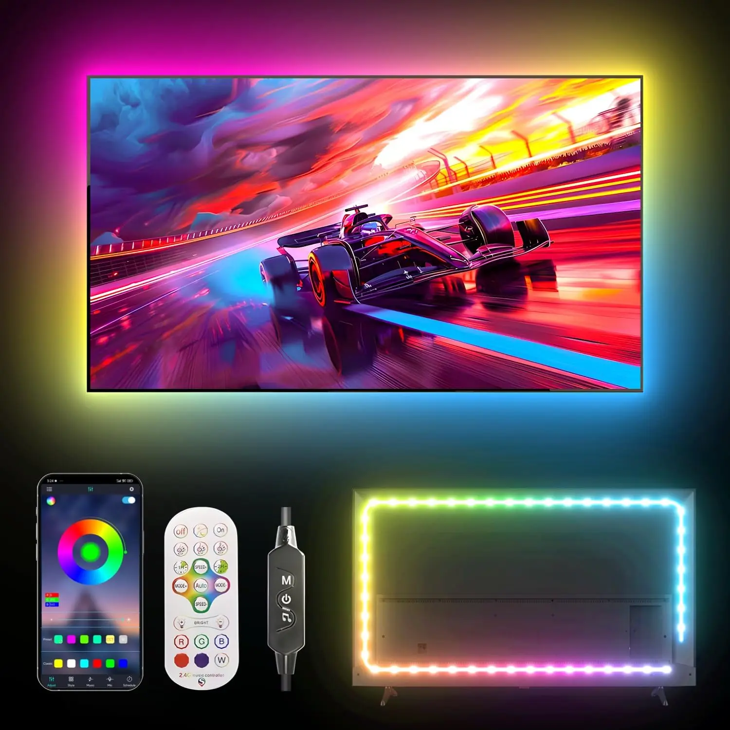 RGB LED TV Backlight, 9.84FT USB Powered Lights for 23-43 Inch Screens, Smart APP & Remote Control, Music Sync, for Movie Night, Home Decor, Living Room, Led Lights, Desk