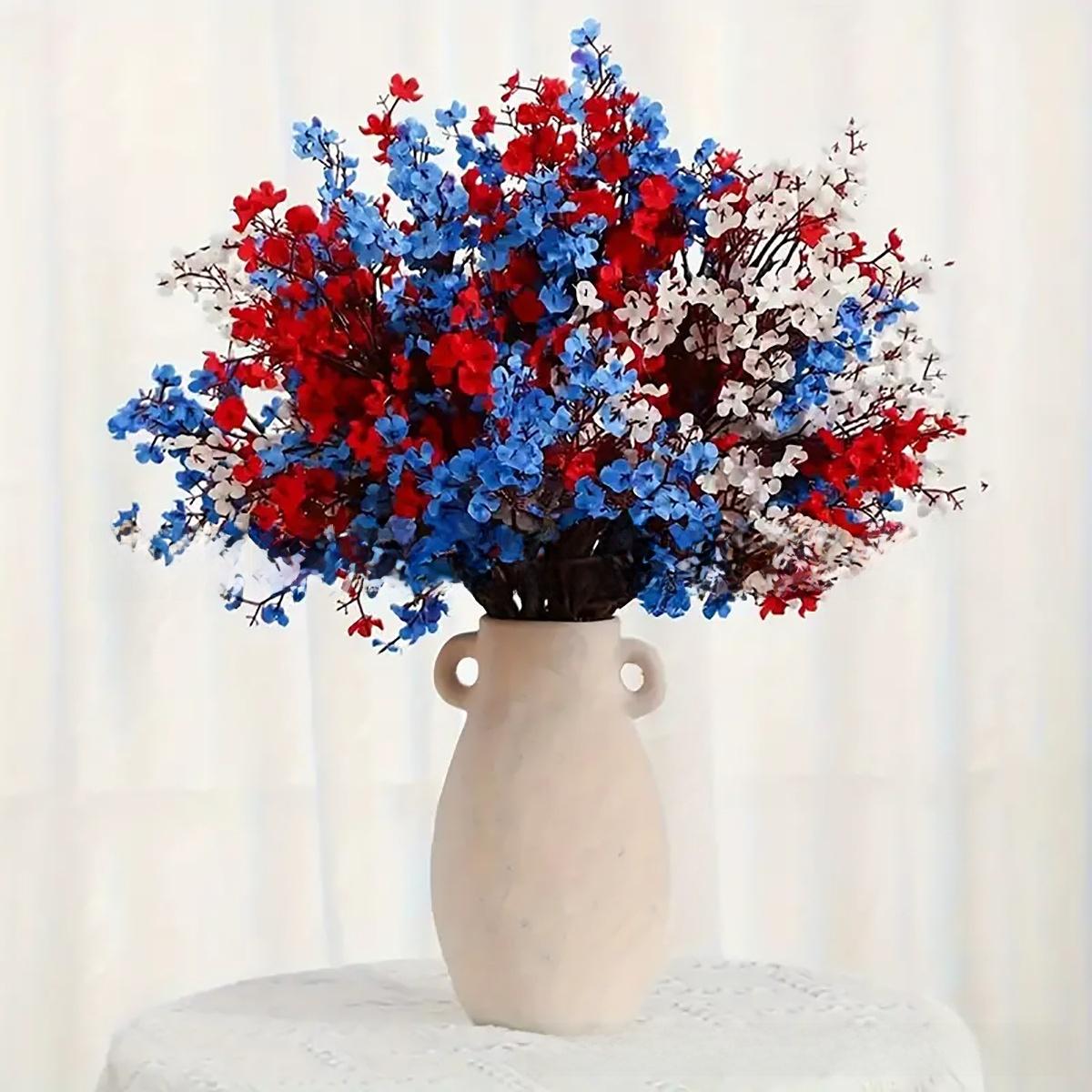 Independence Day red, white, and blue artificial flowers, autumn home vase, outdoor wedding arch decoration with floral arrangements
