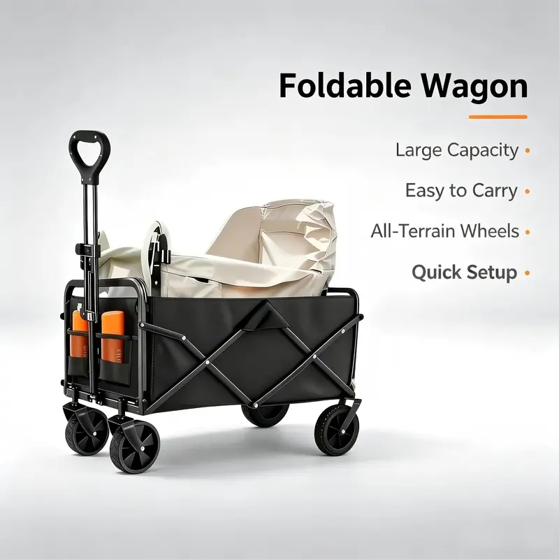 Foldable Wheeled Trolley with Wheeled Base - Heavy-duty Unisex Multifunctional Grocery Cart, Outdoor Gadget for Camping, Shopping, Gardening