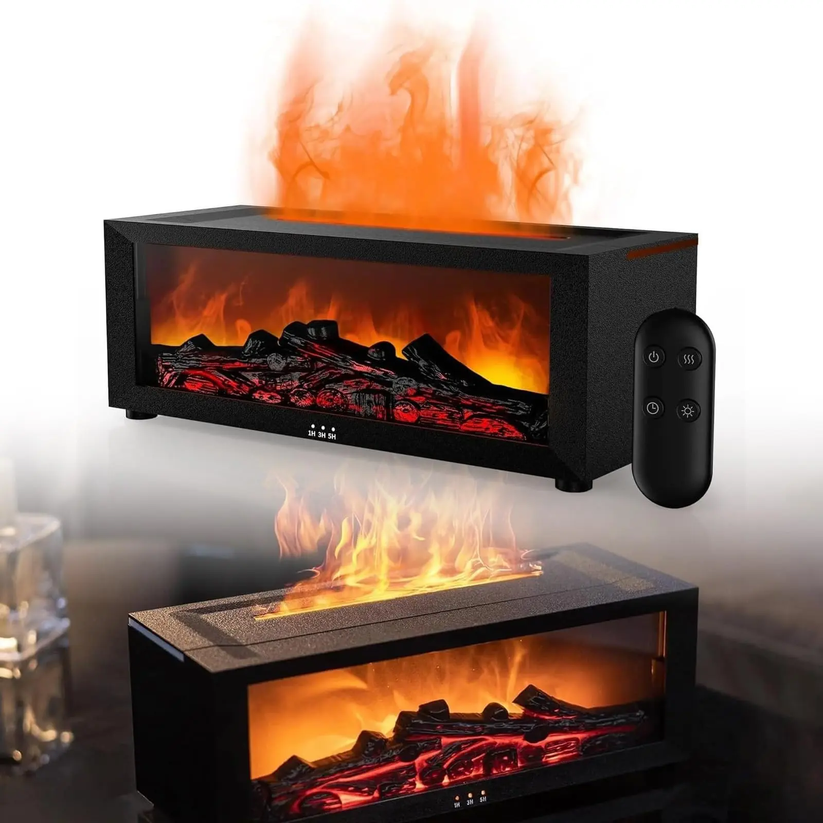 Saker Aromatherapy Fire Humidifier - 220ml Ultrasonic Aromatherapy Diffusers, Flame-Like Glow, Timer, Scented Function for Home Wellness & Decor (Black)