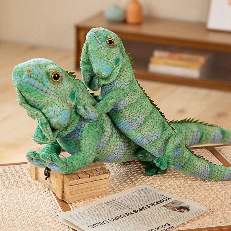 Lifelike Green / Brown Iguana Lizard Figurine Model Cute Reptile Lizard Plush Toys Simulation Animal Stuffed Doll Boys Gifts
