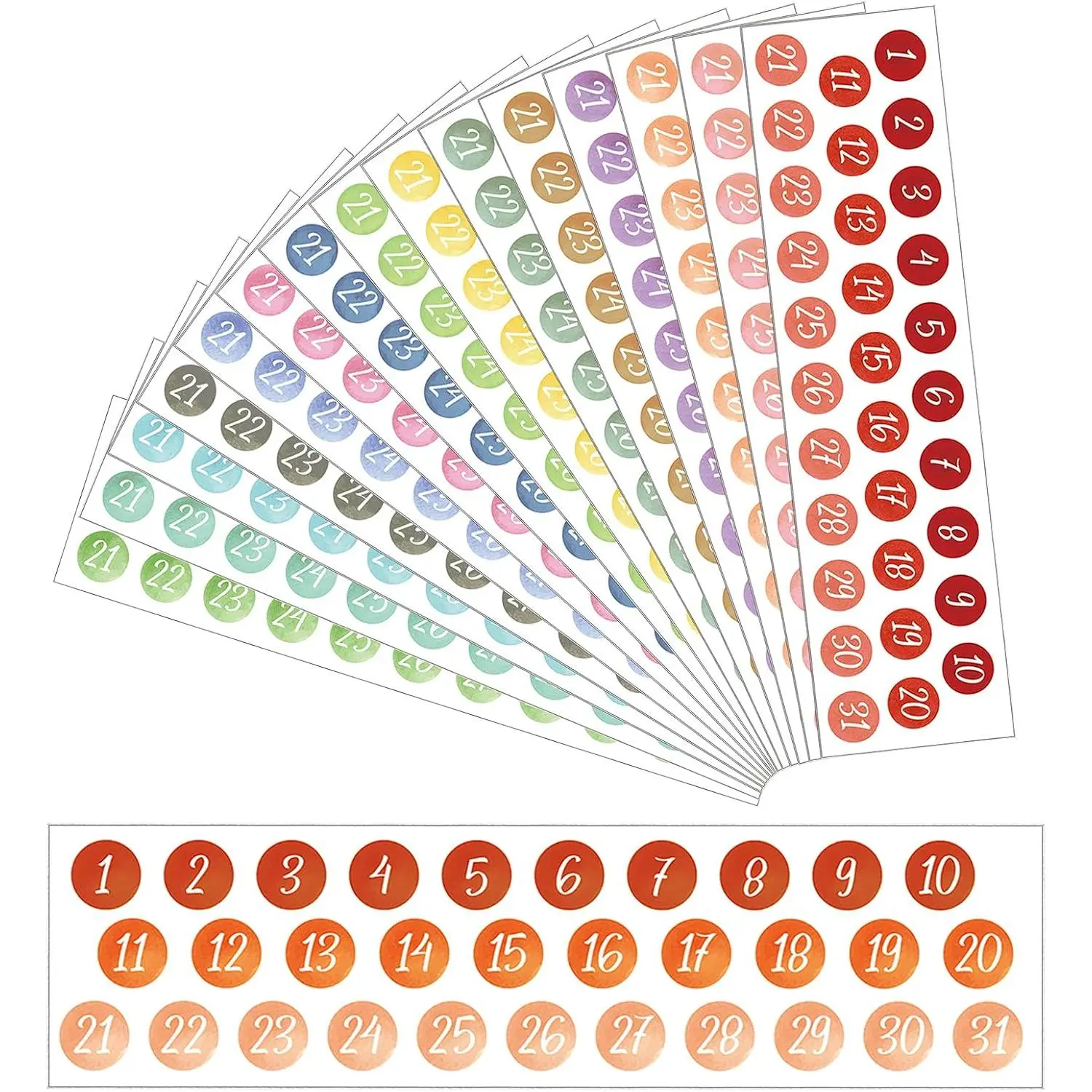 15 Sheets Planner Number Stickers Calendar Date 0. Inch Numbers 1-31 Small Numbers Stickers for Daily Planners Colorful Calendar for Date in Rainbow Colors Journals(Classic Color)
