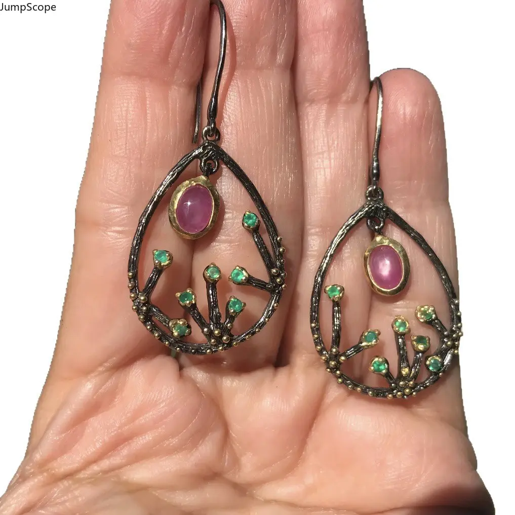 Long Drop Botanical Earrings, Artisan Dual-Plated Alloy Ear Accessory with a Secure Bezel Set Gem, Hypoallergenic Non-Tarnish Jewelry, Drop Earrings, Artisan Crafted, Hypoallergenic Earrings Set