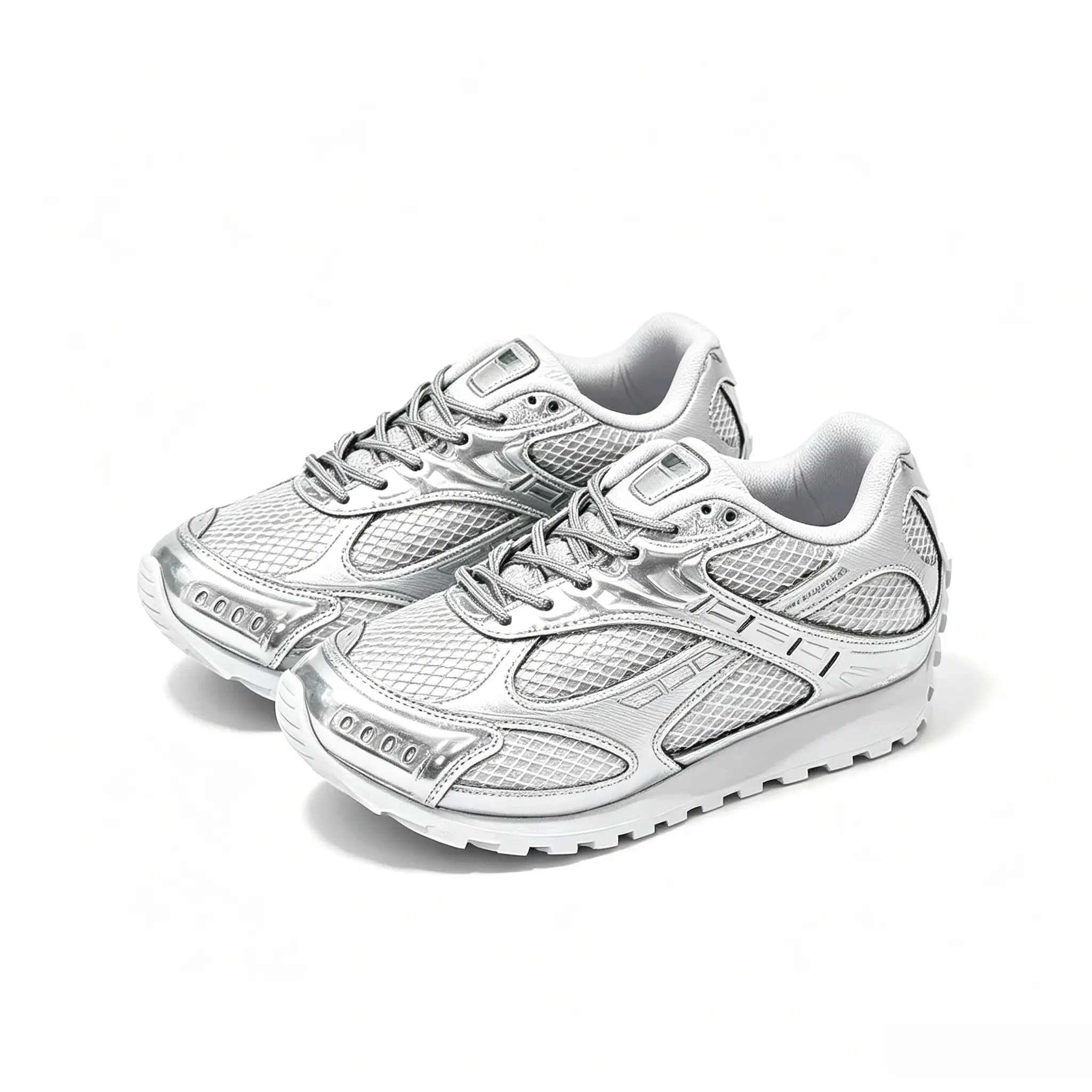 Viral Y2K Silver Metallic Mesh Sneakers Women Men - Shiny Breathable Chunky Running Shoes, Non-Slip Lightweight Platform Trainers for Street Style Daily Wear silver metallic sneakers casual silver shoes for work