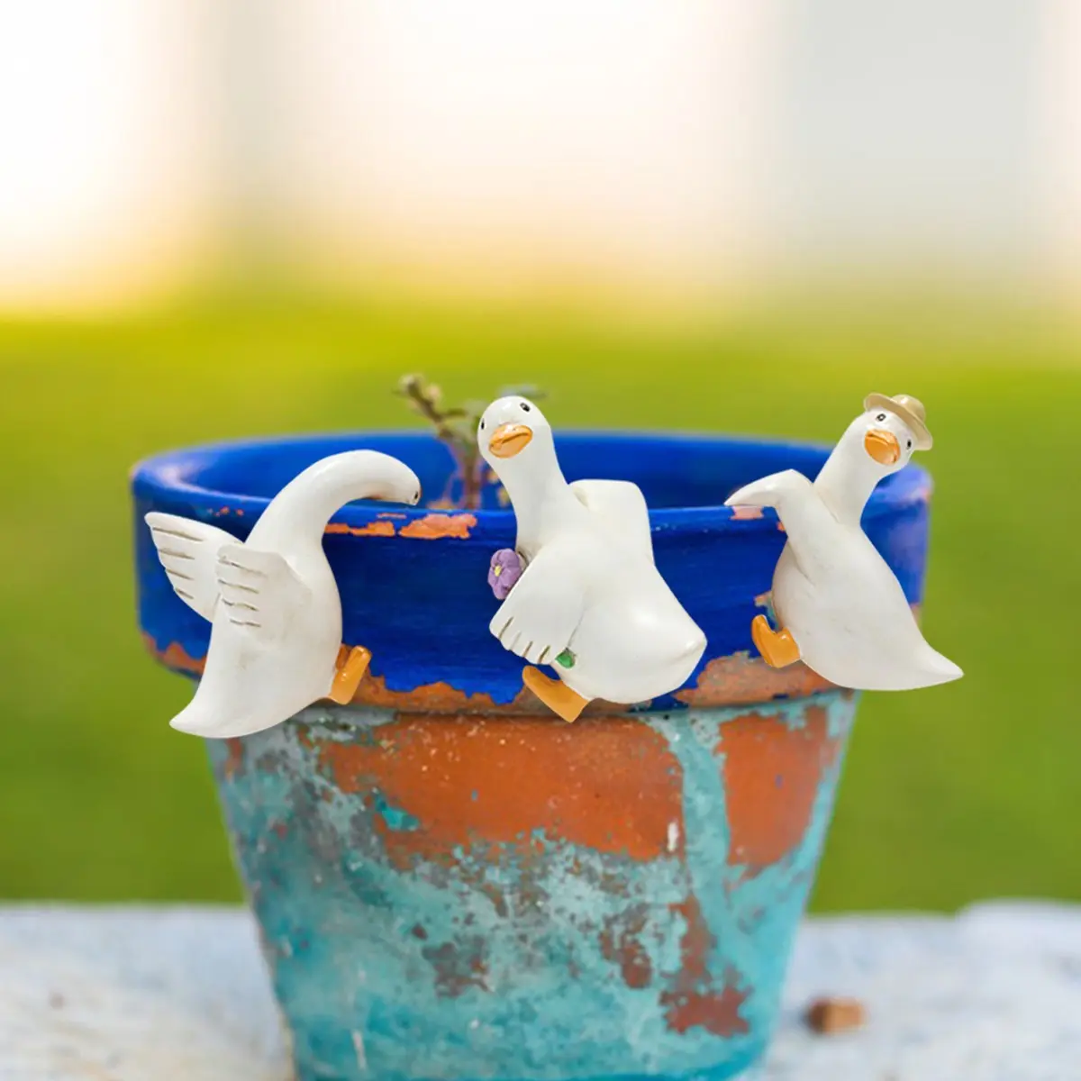 Cute Climbing Duck Design Garden Decoration, 3 Counts/set Creative Garden Duck Ornament, Indoor & Outdoor Decoration for Home Garden Yard, Exterior Decorative Statues, Garden Accessories, Outdoor Garden Accessory