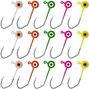 50pcs Round Ball Jig Heads Hook With Double Eyes, Painted Crappie Jig Fishing Hooks, 1/64 1/32 1/16 oz Glow In Dark Fly Tying Jigs Kit For Bass Trout