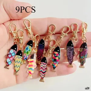 9-Piece Whimsical Cartoon Fish Keychains, Cute Alloy Animal Keyrings With Lobster Clasps, Mini Bag Accessories Suitable For Camping, Hiking And Hammock Use, Lovely Birthday Gifts For Women
