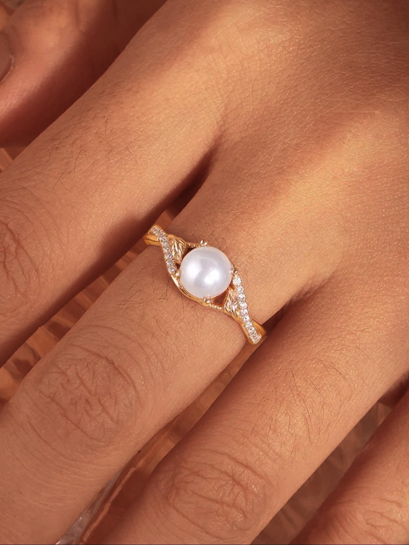 S925 Sterling Silver Faux Pearl Decor Ring, Vintage Palace Style Rhinestone Decor Ring for Women, Trendy All-match & Exquisite Jewelry for Birthday Gift, Statement Rings